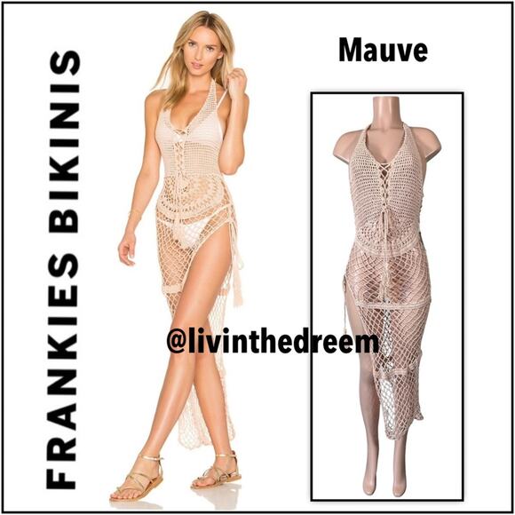 Frankies Mauve Crochet Bikinis Sunrise Cover Up Dress SZ L $250 - Picture 1 of 10